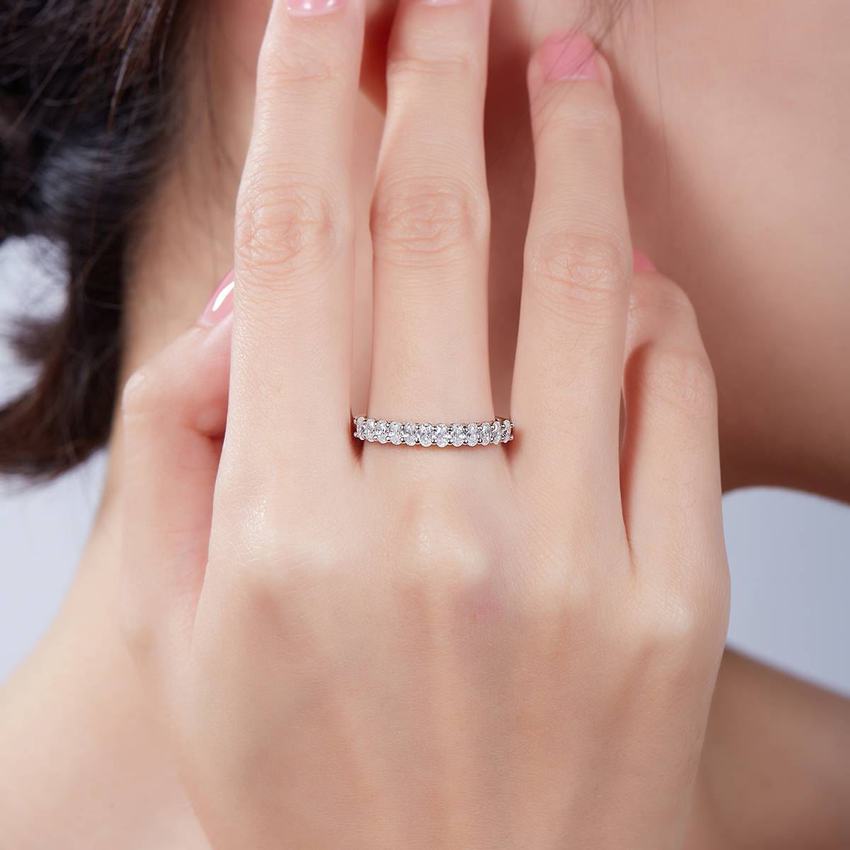 Oval S925 Silver Plated Platinum Moissanite Women's Ring 1.0 Carat D-Class